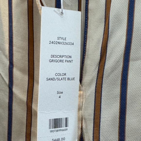 VERONICA BEARD Grigore cream, blue brown stripe Pant Size 4 NWT - Picture 10 of 16